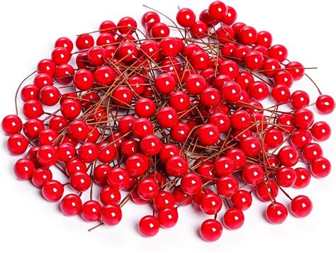 Lystaii 200pcs Artificial Holly Berries Mini 10 mm Christmas Fake 